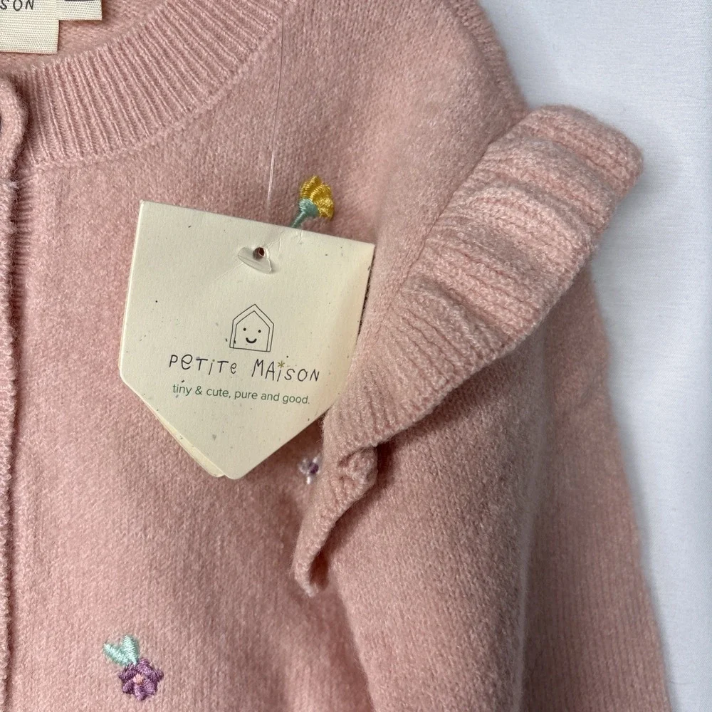 Petite Maison Baby 24 M Pink Ruffle Button‎ Cardigan Sweater Floral Embroidery